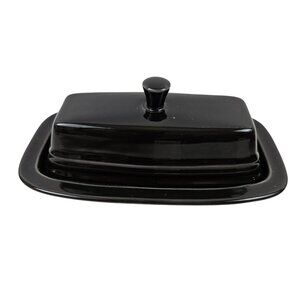 Vintage Fiestaware Covered Butter Dish Black Gloss Retired Fiesta Homer Laughlin